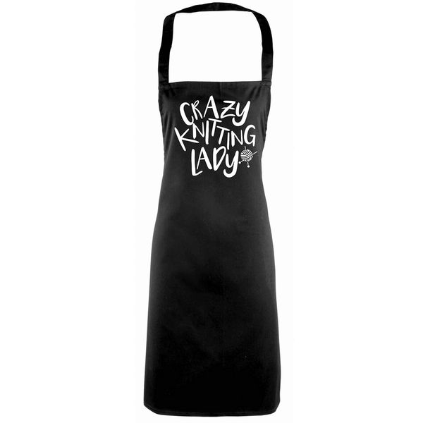 Flox Creative Full Length Black Apron Crazy Knitting Lady