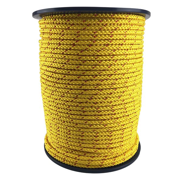 8mm Yellow With Red Fleck Polypropylene Braided Poly Rope Cord x 50 Metre Strong String