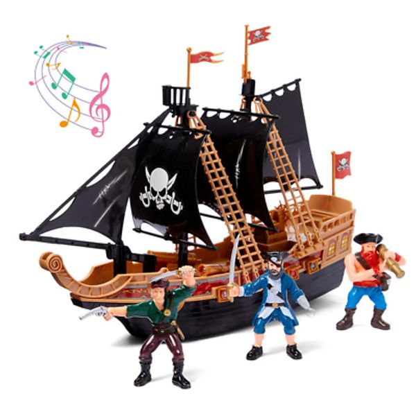 Pirate Ship Kids Toy Playset w/ Pirate Action Figures, Light and Sound