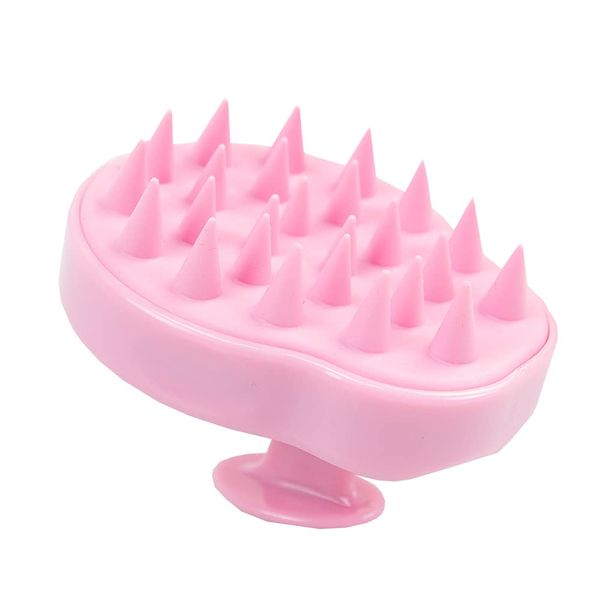 The Vintage Cosmetic Company Shampoo Brush, Scalp Massager, Soft Flexible Silicone Bristles Gently Massages Scalp, Thoroughly Cleanses Hair, Shower Accessory, Pink Design