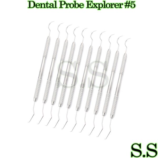 10 Dental Probe Explorer #5 Surgical Denture Instrument