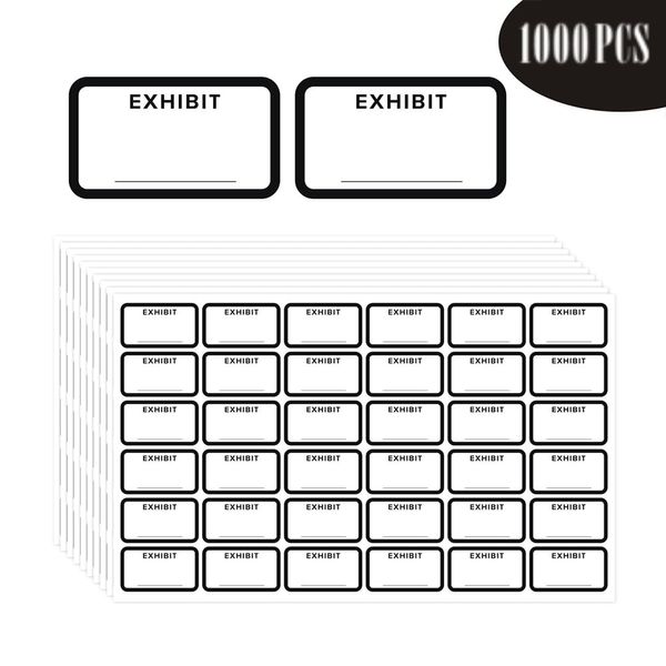 1000 Pcs Legal Exhibit Labels 1.73 x 1 Inches White Exhibit Labels Stickers, Exhibit Stickers for Offices, Courts, Legal Documents - Blank File Folder Labels Tabs - Report Dividers