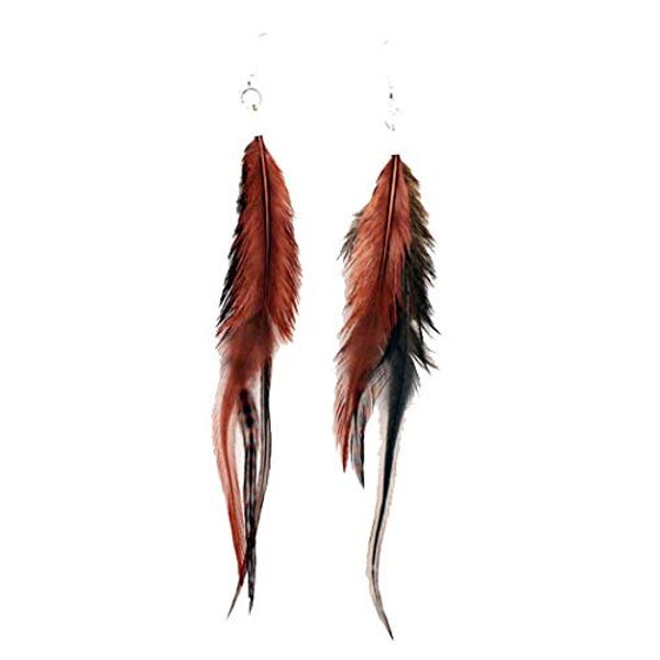 Mia Feather Earrings-Brown Color-3 Natural Feathers Approximately 5" Long Per Earring-For Pierced Ears