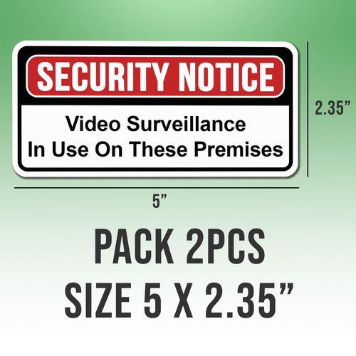 (2pcs) Security Notice Stickers Video Surveillance in Use in These Premises Cool Stickers Vinyl Size 5x2.35in