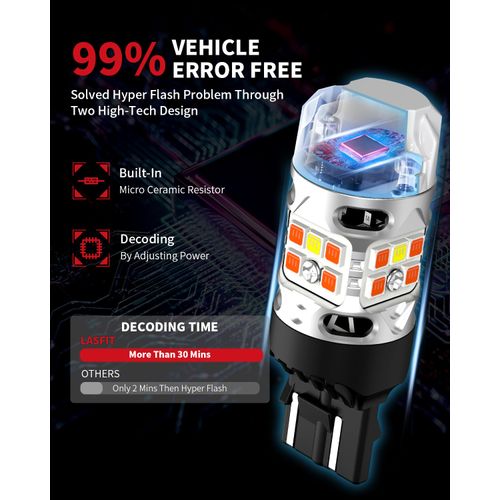 LASFIT T3 7443 Switchback LED for 2021-2025 Rogue Front Turn Signal Lights, 7443 Switchback Amber/White LED Bulbs Replace 7443 7444NA W21W, CANBUS Ready, No Error, Plug and Play (2PCS)