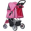 4 Wheels Pink Pet Stroller Foldable Dog Cat Jogging Stroller w/ Storage Basket