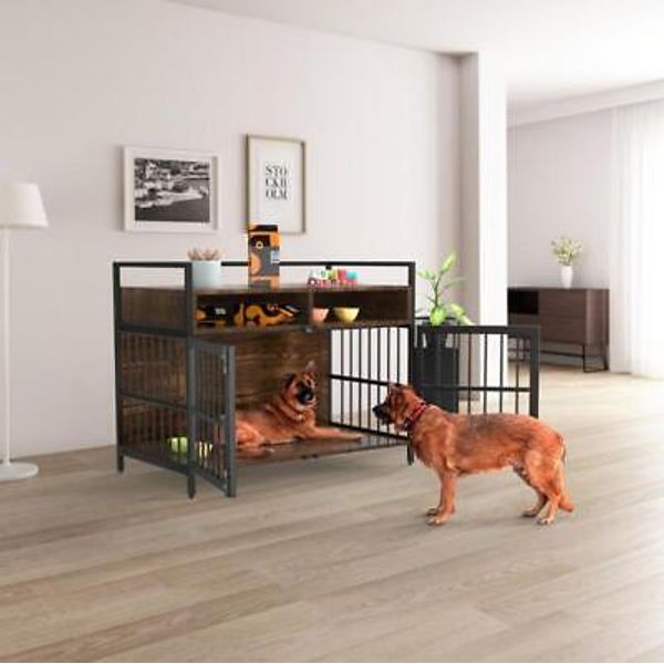 41 in Wooden Dog Crate Furniture Indoor Dog Kennel End Table Pet cage Furniture.