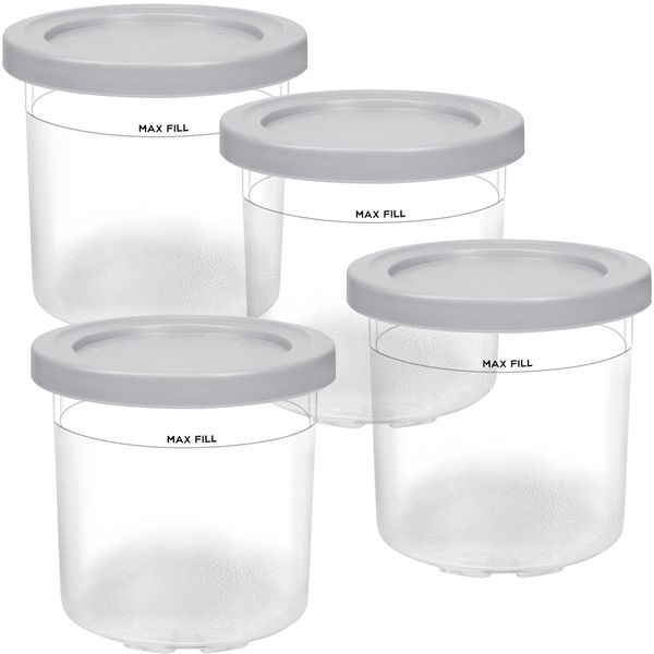 GINOYA Ice Cream Tubs for Ninja NC300UK NC300UKCP, Containers with Lids, 4pcs Ice Cream Pint Accessories Compatible with Ninja Ice Cream Maker NC300UK NC300UKCP(Grey, Not Suitable for Deluxe NC501)