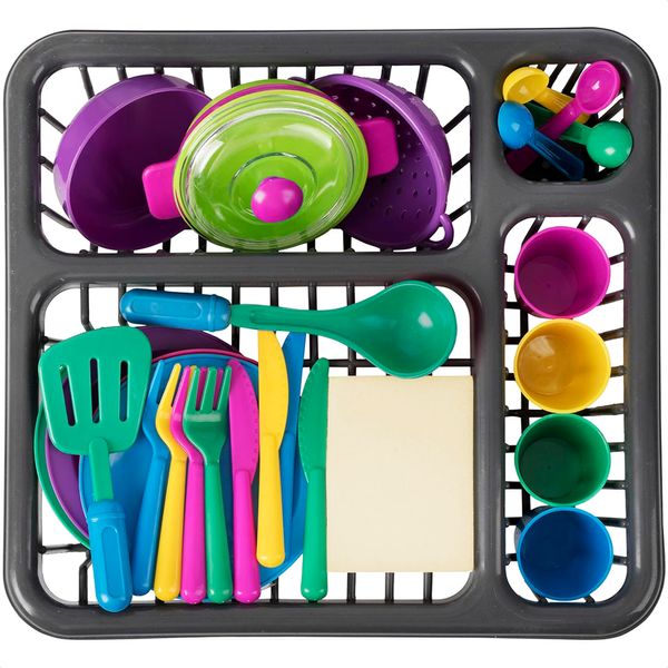 Toy Plates and Dishes for Kitchen Set - 27Pcs Realistic Toys for Children Kitchen Cooking Utensil Set Kids Cooking Utensils Toddler Toys for Girls Cooking Set - Plastic Kitchen Utensil Girls Toys