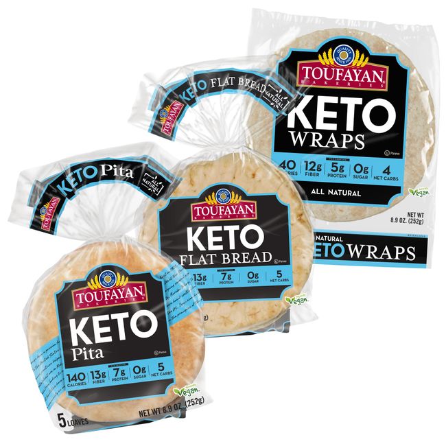 Toufayan KETO Bread Variety Pack Bundle, Includes Keto Pita Bread, Flatbread and Wraps (3 Pack)