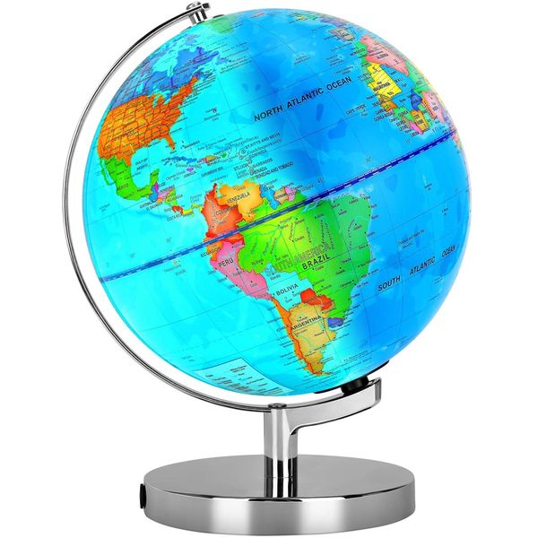 POOCCI 6 in1 Illuminated World Globe for Kids & Adults All Ages High Clear Map, Illuminates Educational Interactive Globe STEM Toy, Light Up Kids Globe Lamp,Earth Globe Gifts For Boys And Girls