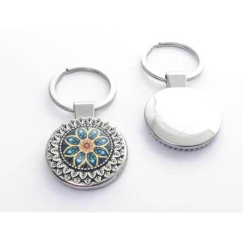 Teal Flower Keychain for Women, Sturdy Charm for Handbags, Key Fob