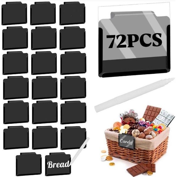 72PCS Black Chalkboard Clip Labels for Storage Bins,Baskets, Pantry Organization