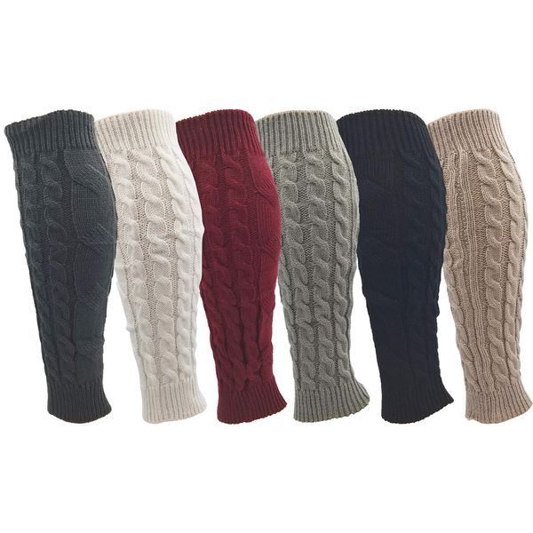 Leg Warmers for Women, 6 Pairs Knee High Cable Knit Warm Thermal Acrylic Winter Sleeve