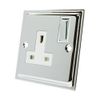 Slimline Polished Chrome 1 Gang Socket White Insert Metal Rocker Switch - 13 Amp Single Plug Socket