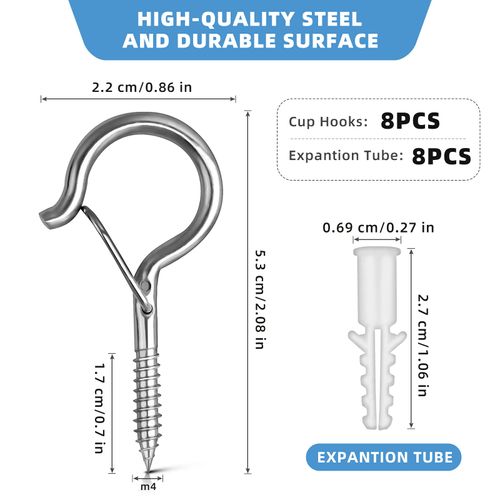 Esteopt Screw-in Hooks, Q-Hanger Hooks, Screw Hooks for Outdoor String Lights Plants, Birdcage, Feeders, Christmas Decor, Mounted on Ceiling or Wall (Silver-8pcs)