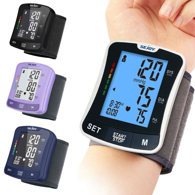 LCD Digital Wrist Blood Pressure Monitor BP Cuff Heart Rate Machine  Rechargeable