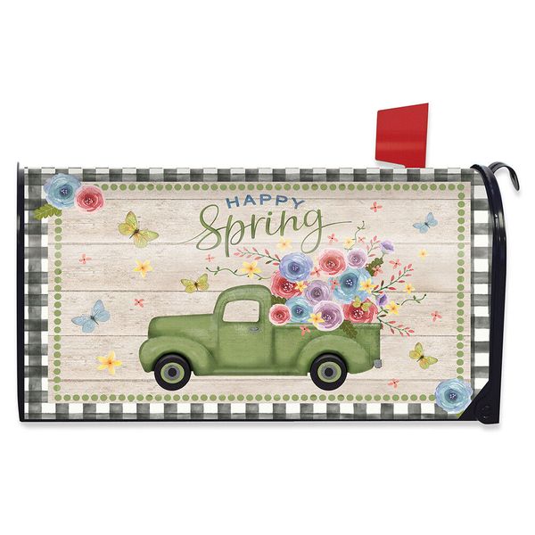 Happy Spring Pickup Truck Floral Magnetic Mailbox Cover Standard Briarwood Lane