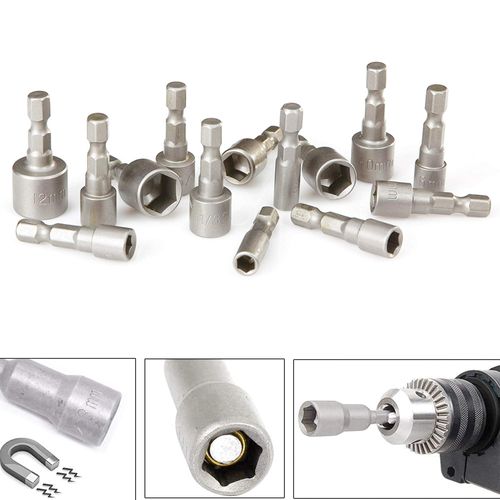 10 Pcs Magnetic Hexagon Socket, 6-19mm Hex Shank Magnetic Nut Setter Driver, Hex Drill Bits,1/4 Inch Magnetic Drill Bit Set, Used to Electric Screwdriver Handle Tools