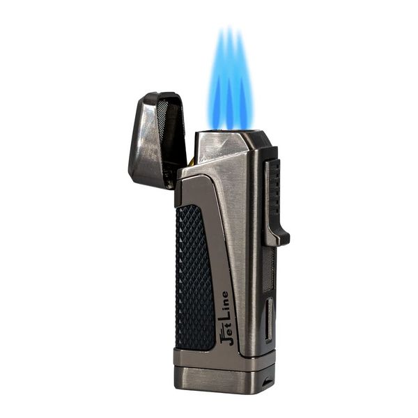 JetLine Hurricane II Triple Flame Dual Action Cigar Lighter with Cigar Punch - Gunmetal