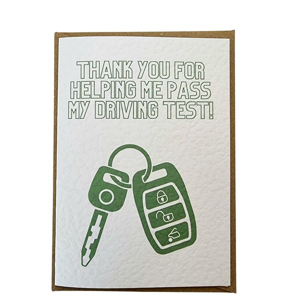 Driving Test Thank You Card, Learner Driver Thank You Card For Instructor. Blank Inside.