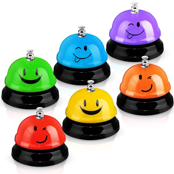 6 Pcs Call Bell Service Bell for Desk Smile Face Dinner Bell 3 Inch Diameter Desk Bell with Metal Anti Rust Construction Classroom Bell for Hotel Restaurant Office School Kitchen Bar (Plain Color)