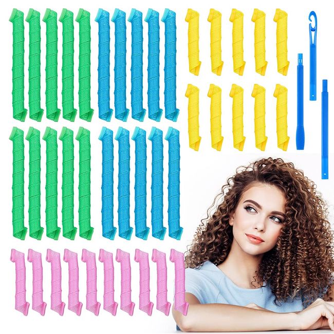 KIPIDA Lockenwickler über Nacht, 40 Stück Lockenwickler Spiralcurls, Lockenwickler Große Locken, 30cm 55cm DIY Wave Styling Kit Haar Lockenwickler OhneHitze Rollen Hair Curler für Lange Kurze Haare