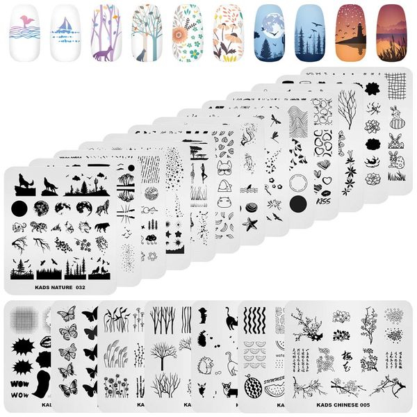 KADS 20pcs Set di piatti per timbri per unghie Nails Art Stamping Plates Foglie Fiori Animal Nail plate Template Image Plate