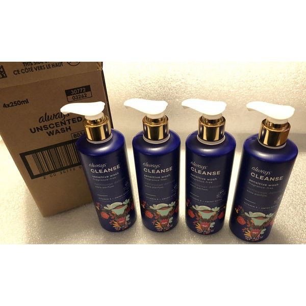 4 PK Always Cleanse Sensitive Wash 8.4 Oz Each pH Balanced Fragrance-Free