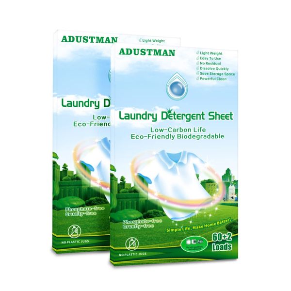 ADUSTMAN Laundry Detergent Sheets (Strips) 124 Loads 2 Pack Fresh Breeze Liquid-Less Technology