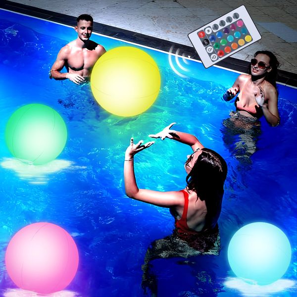 AMOR PRESENT 3PCS Light Up Beach Balls, 12" Glow Pool Balls LED Beach Ball with Remote Control Inflatable Beach Toy for Kids Summer Parties Pool Decorations