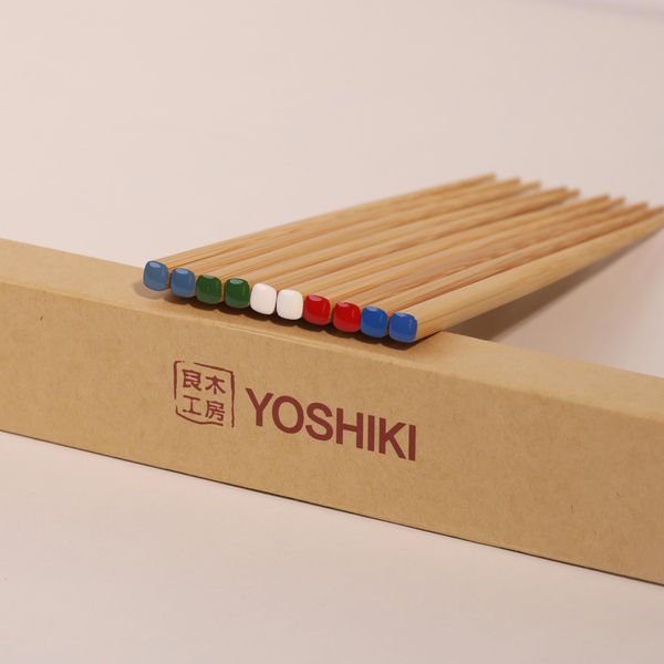 YOSHIKI YK-BC5N Chopsticks Dishwasher-Safe, Bamboo Chopsticks Set, 5 Pairs, Boxed, 5 Colors, Stylish, 8.9 inches (22.5 cm), Easy to Hold, Anti-Slip, For Visitors, Commercial Use, Colored Pencils,