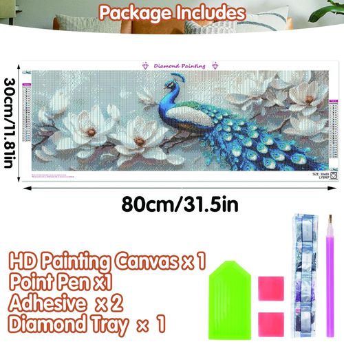 SKRYUIE 5D Large Diamond Painting Kits Peacock - DIY Diamond Art Kits for Adults Animal, Full Round Drill - Crystal Embroidery Cross Stitch - Craft for Wall & Office Decor - 12x30 inch / 30x80 cm