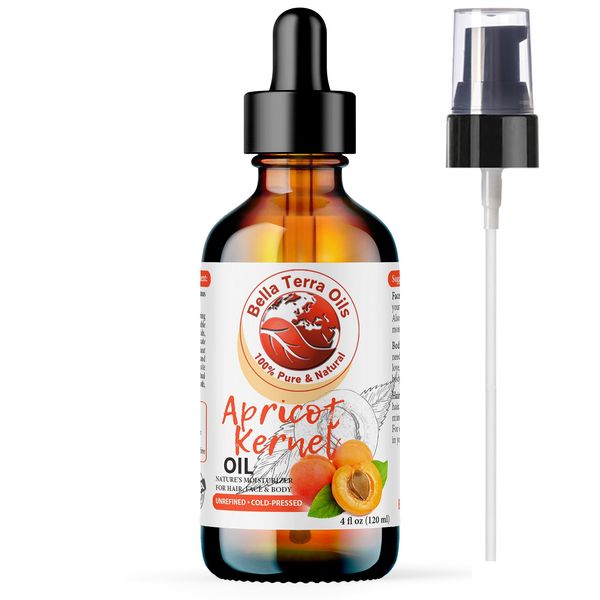 Bella Terra Oils - Organic Apricot Kernel Oil 4oz - Dive into Organic Apricot's Nutritional Excellence, High in Vitamin C, Promotes Supple & Radiant Skin