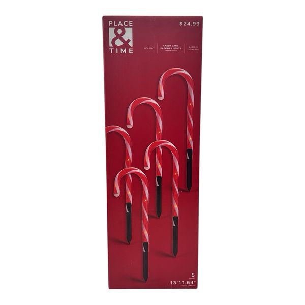 NEW Pathway Candy Canes Outside Lights Battery Place & Time Holiday 5 Count 15"