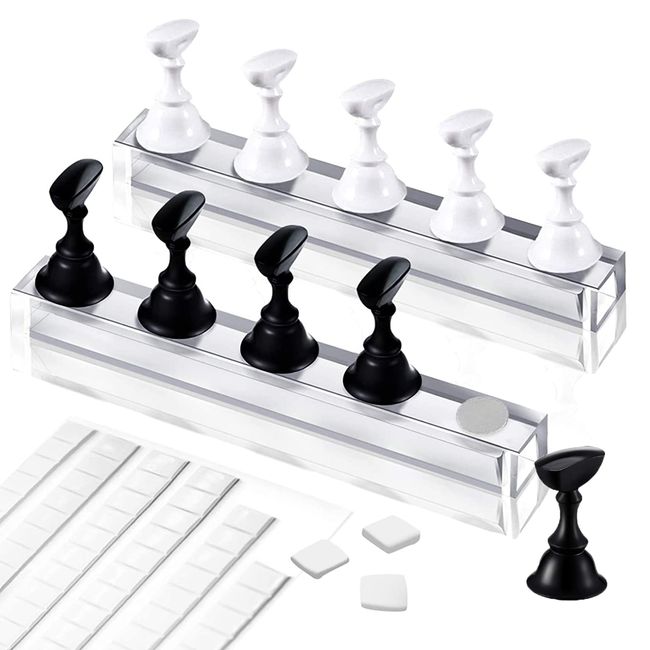 Acrylic Nail Practice Stand, Chess Board Crystal Nail Art Holder Stand, DIY Nail Design Stand for False Nail Manicure Tool, Nail Tips Holder Practice Training Display Stand(White/Black)