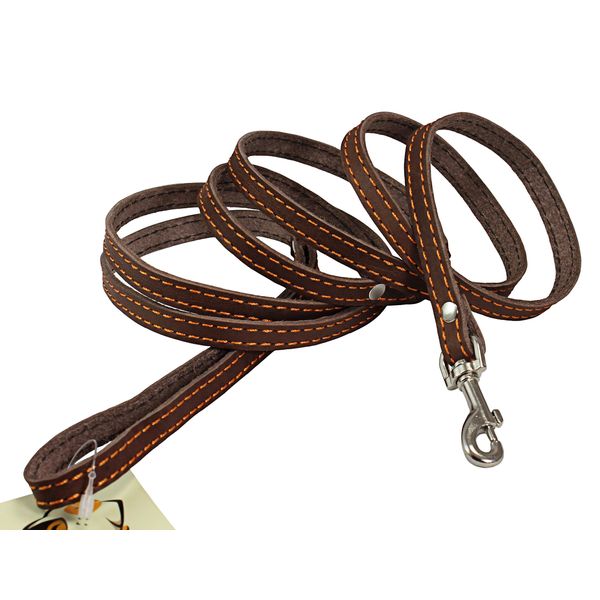 6' Long Genuine Leather Braided Dog Leash Brown 3/8" Wide for Small Dogs and Puppies