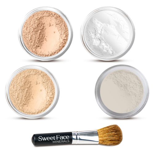 Quick FIX KIT (Medium Concealer & Warm Foundation) Mineral Makeup Starter Set Sample Size Matte Bare Face Powder