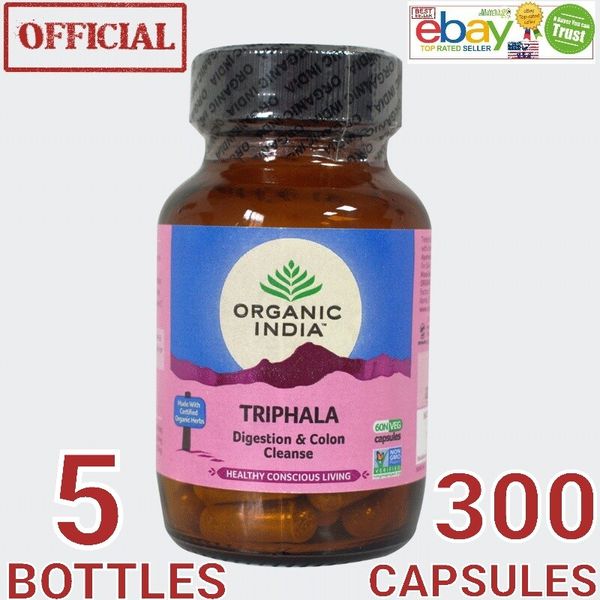 Triphala Organic India 5 BOX 300 caps Digestion Colon Immunity Support