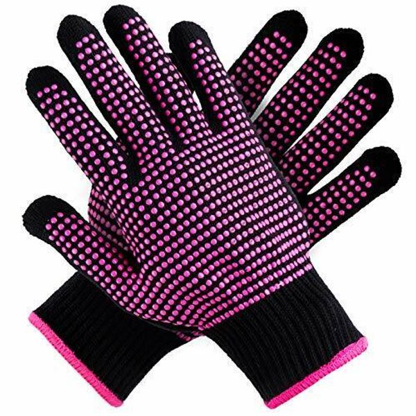 Heat-Resistant Gloves w/ Silicone Bumps for Hairstyling Irons (2 Pcs)