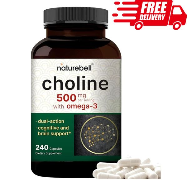 NatureBell Choline 500mg 240 Capsules, Dual Action,  Cognitive & Brain Support