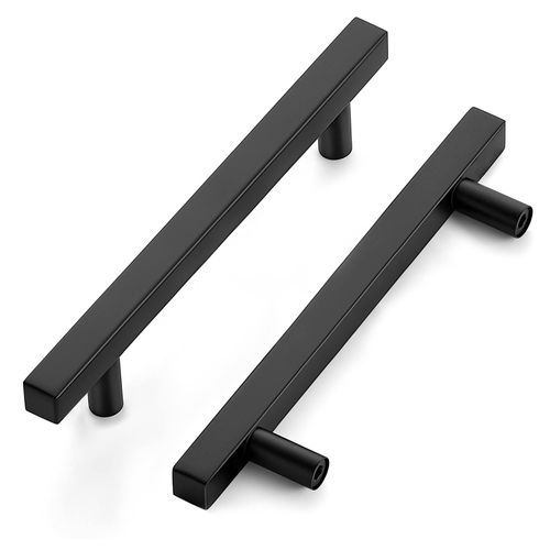 Home Expert Cabinet Handles, 10 Pack 4 inch Center Kitchen Handles for Cabinets, Black Square Cabinet Pulls, Stainless Steel, Matte Black Finish, Widely Compatible, Easy to Install