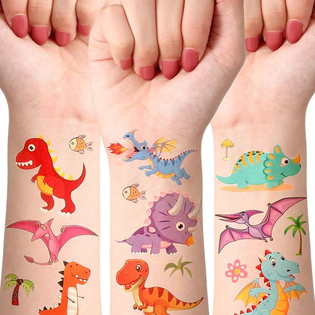 Dinosaur Temporary Tattoos, Kids Temporary Tattoos Dinosaur Birthday Party  Supplies, Dinosaur Party Favors, T-rex Decorations, Dino Stickers 