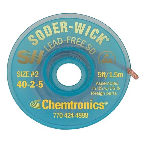 Desoldering Wick, 5 ft., 2, Copper, Mfr: 40-2-5-A
