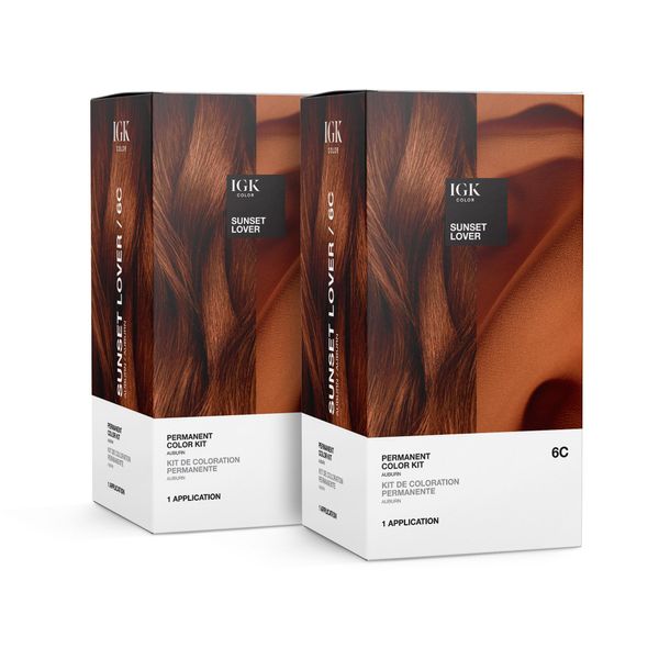 IGK Permanent Color Kit (2-Pack) SUNSET LOVER - Auburn 6C | Easy Application + Strengthen + Shine | Vegan + Cruelty Free + Ammonia Free |