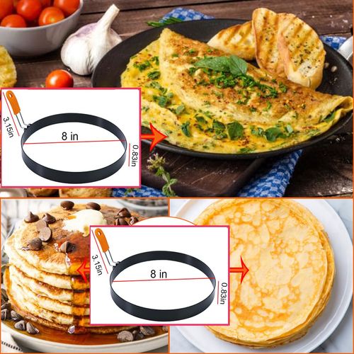 Large 2 Packs 8" Large Omelette Ring for Griddle,8 Inch Stainless Steel Griddle Omelete Rings,Omelete Rings Set for Eggs English Muffin Tortillas Pancake Mold Egg Ring with Silicone Insulated Handle