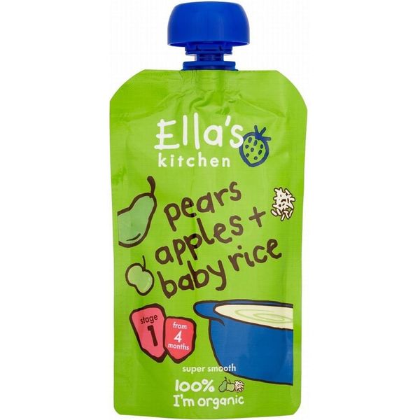 Ella's Kitchen Organic Pears, Apples & Baby Rice 4mth+ (120g) - Pack of 6