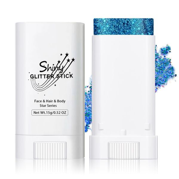 ZHISHUDL Blue Body Glitter Stick for Adults and kids Holographic Shimmer Body Glitter Gel Chunky Sequins Face Glitter Makeup