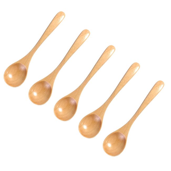 kicoriya Set of 5 Natural Wood Cafe Style Tea Spoons Japanese Quality Coffee Spoons Dessert Spoons