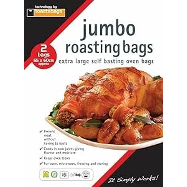 2 x Flavour Seal Roasting Bags for Ovens and Microwaves Perfect Cooking Bags for Roasting Chicken Fish Meat Turkey and Vegetables - Jumbo Bags - 55cm x 60cm